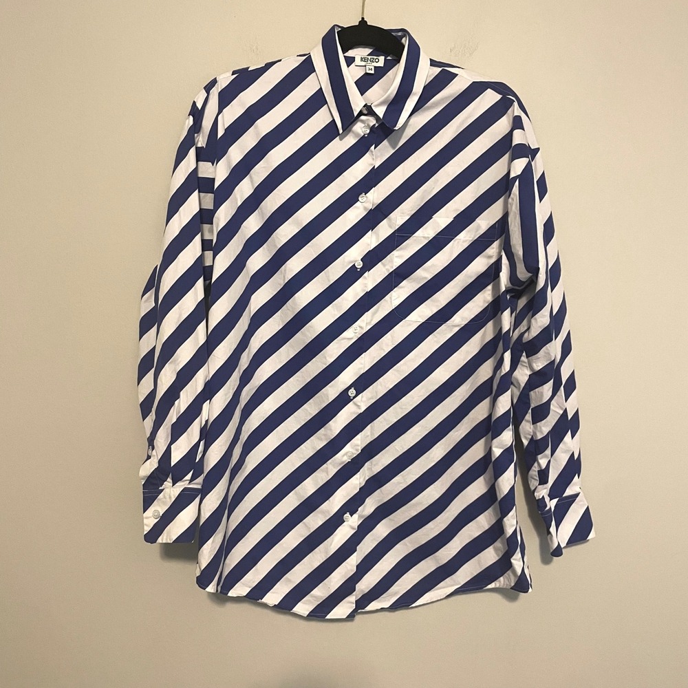 Kenzo 34 diagonal striped oversized button down shirt coastal nautical preppy